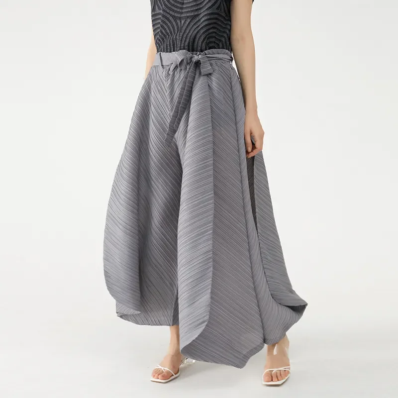 

ALSEY Miyake Pleated Summer Vintage Design Fashion Casual Plus Size Women Trousers Wide Leg Loose Pants Female Aesthetic Clothes