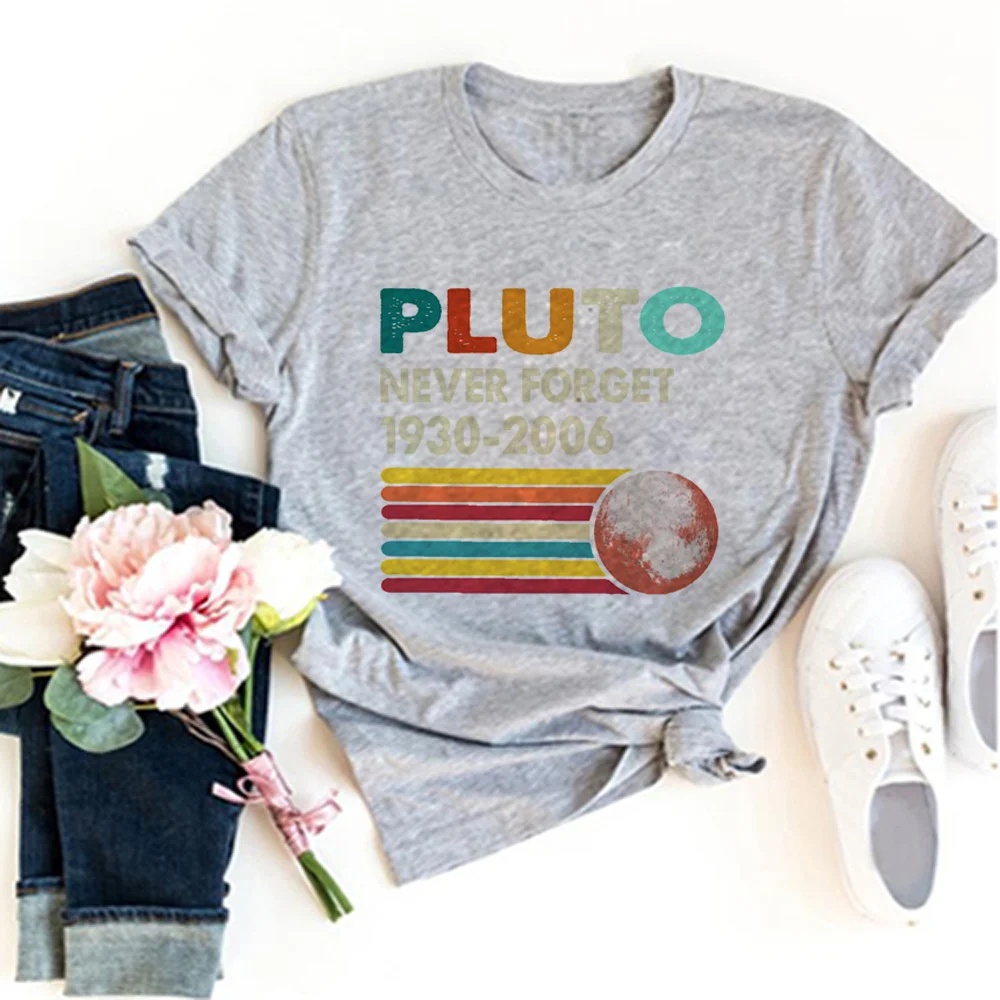 

Never Forget Pluto Retro Space Science t shirt women harajuku manga funny t shirt female 2000s Japanese manga clothing