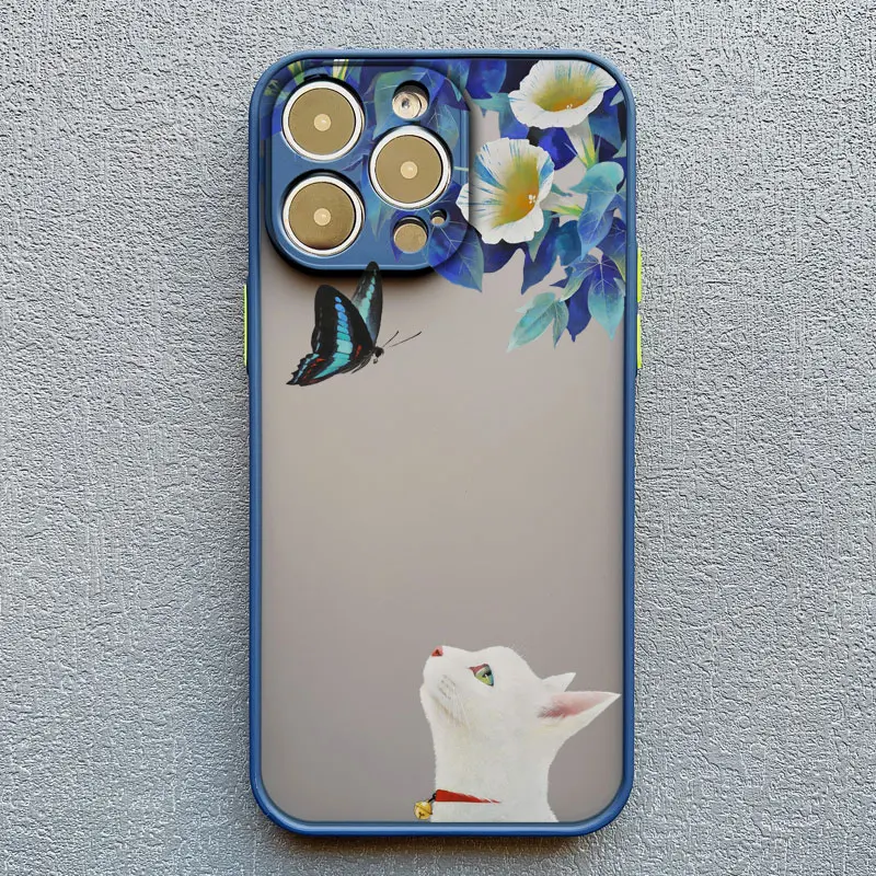 Katze unter Blumen Handyhülle für iPhone 13 11 12 Pro Max Mini 17 16 15 14 Plus Pro Max X XR XS 16 Plus Stoßfeste Rückabdeckung – Detail 9