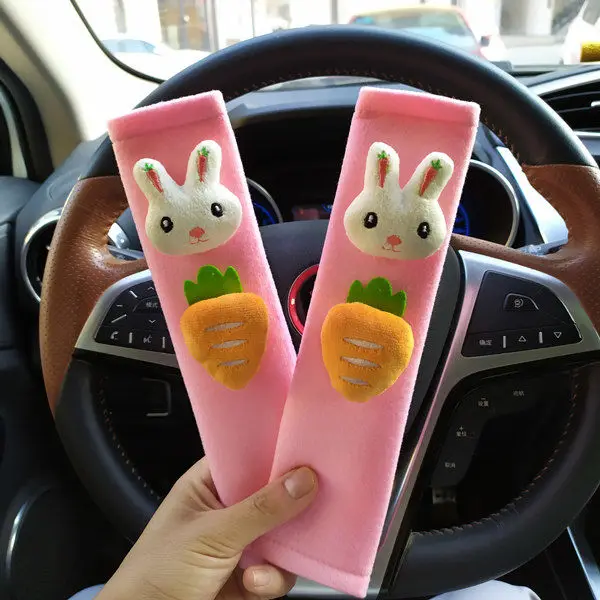 Cute Rabbit Car Rearview Mirror Cover Cute Cartoon Korean Seat Safety Belt Cover Car Interior decoration accessories