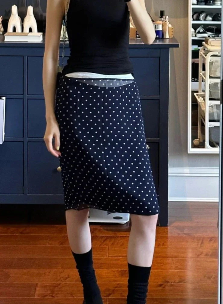 

154784 Fashion Classic Trendy Luxury Design New Daily Polka Dot Split Skirt Female M5