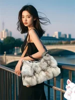 Winter Fox Fur Bag Women's  Bag Fashion  Handbag Ladies Bags Purses Women Shoulder Bag Real Silver Fox Fur Messenger Bags 2