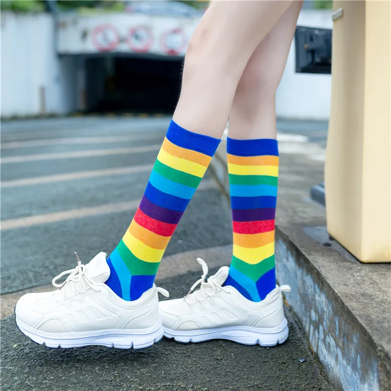 Colorful Rainbow Striped Cotton Sport Socks