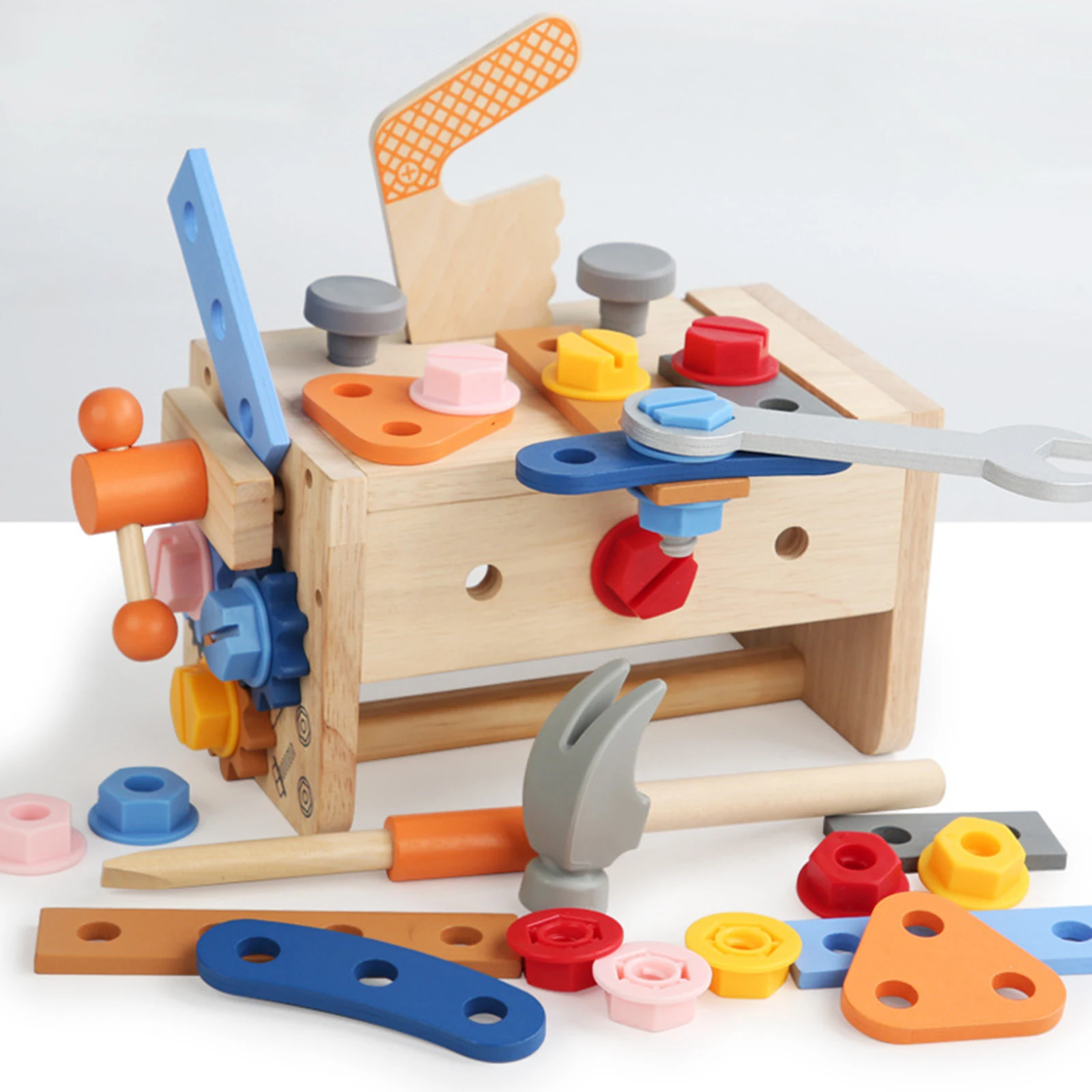 Wooden Toolbox Pretend Play Set Montessori Children Toy Simulation Screw Disassembly Nut Portable Tool Stand Boys' Puzzle Toys