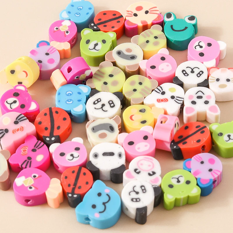 

Leslie 30/50pcs Mini Animal Polymer Clay Beads Panda Cat Dog Spacer Beads for Jewelry Making Diy Handmade Craft Accessories