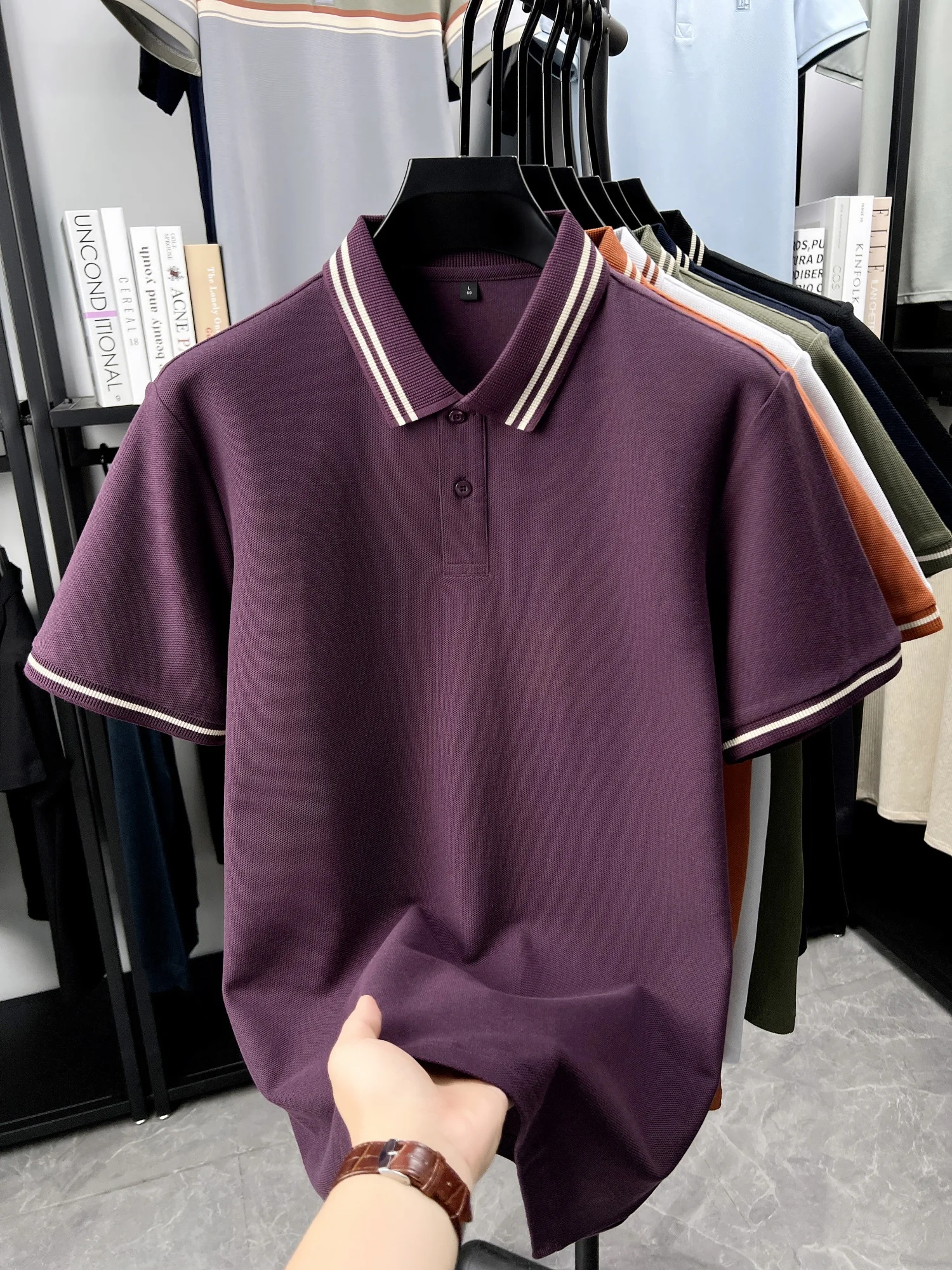 100% pure cotton summer men's striped collar short sleeve fashion hot selling polo shirt high-quality breathable comfort T-shirt 16 Sb195f72df938456792fd5ba87736aa22e