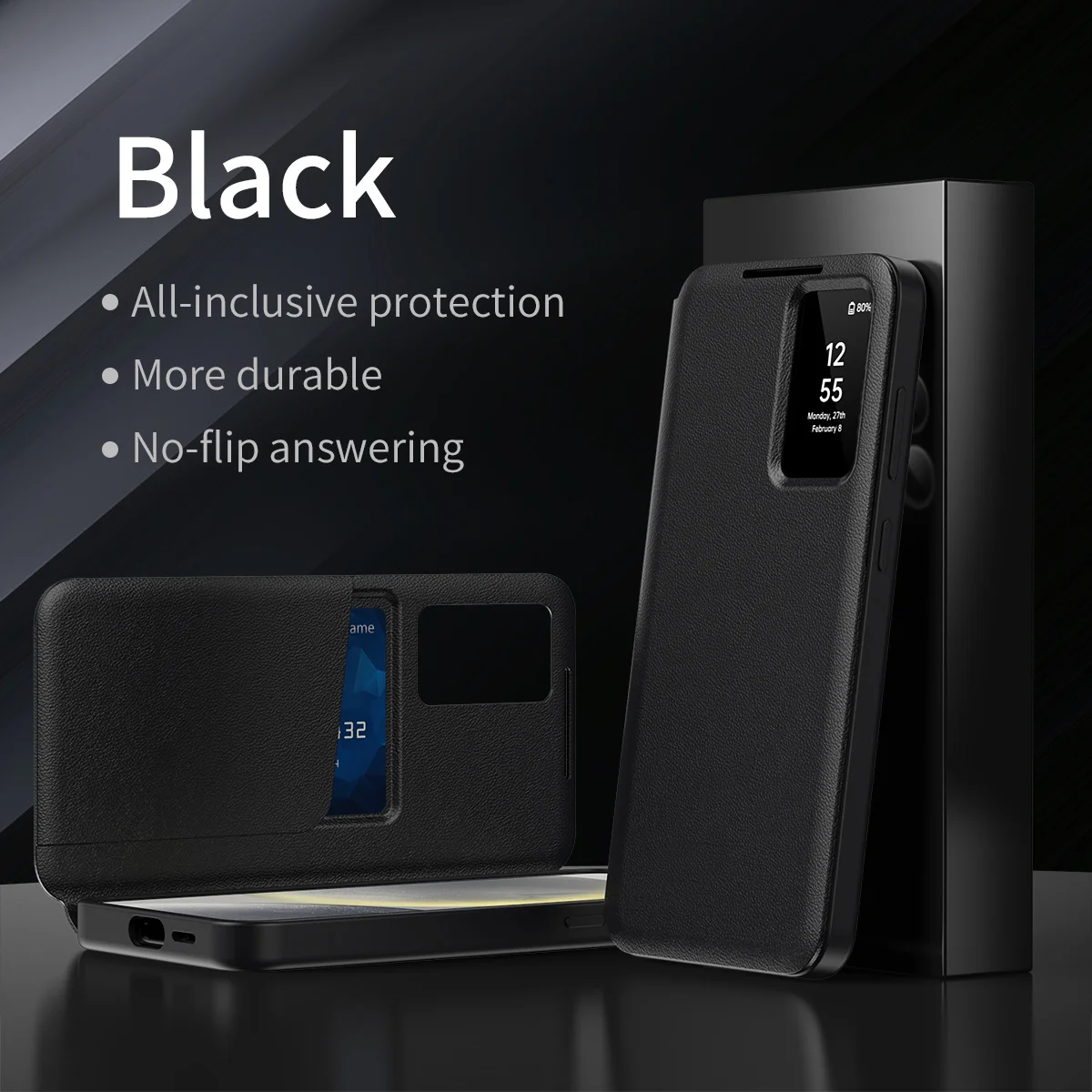 Smart Window Wallet Phone Case with Card Pocket Holder and Stand