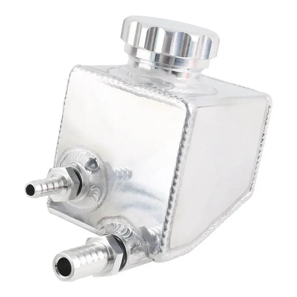 Sleek Silver Black Aluminum Power Steering Pump Fluid Reservoir Tank