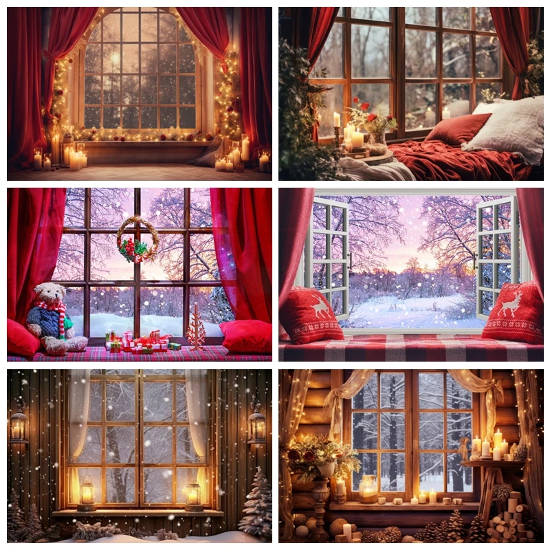 Christmas Backdrop Photography Indoor Christmas Tree Window Candle ...