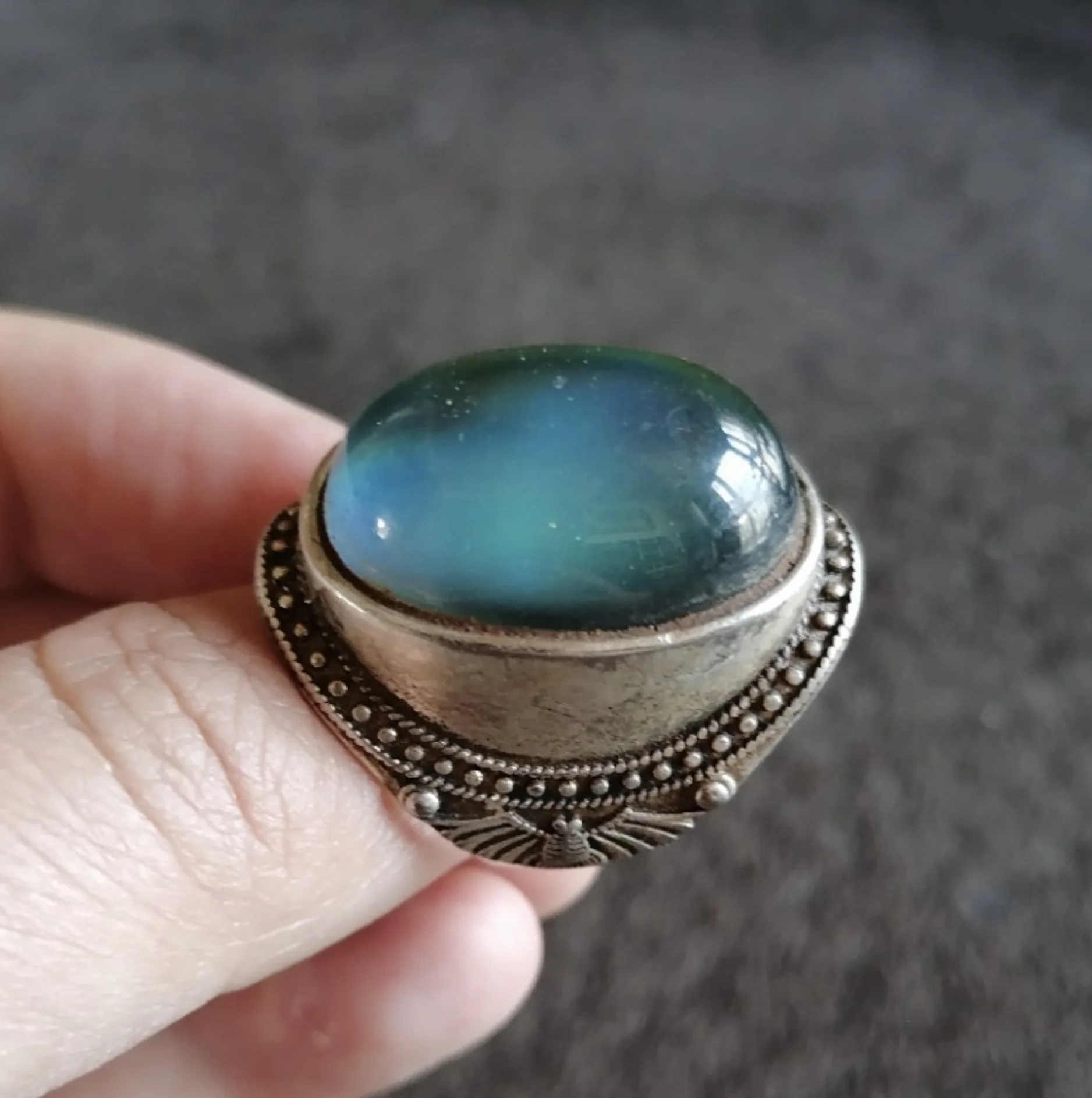 

Antique Collection Vintage Old Silver Inlaid Colorful Gemstone Ring