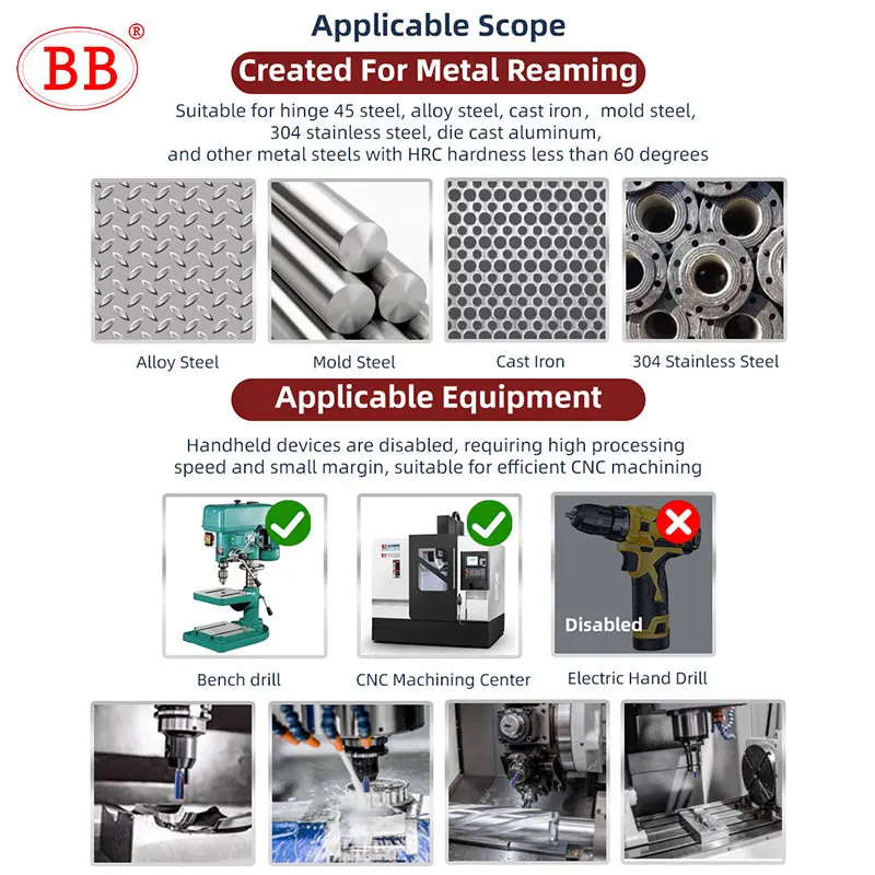 BB Carbide Reamer CNC Machine Hole Deburring Tool Blue Coating HRC60 Lath Cutter Drill Stainless Steel Hard Steel 6mm 8mm 1PCS carbide reamer