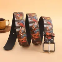Y2k belt Faionable Printed Belt Last Supper Time Retro Sle High Street Belt for Men And Women Youth PU Leather with Needle