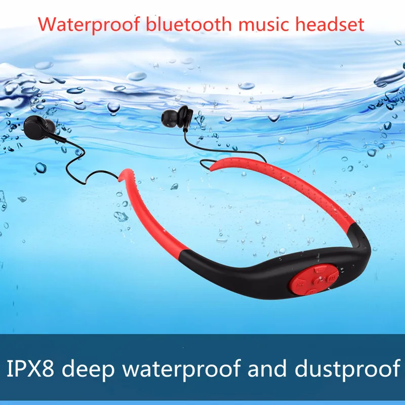 

IPX8 Waterproof 8GB Underwater Sports MP3 Music Player Neckband Stereo Audio Headphone with for Diving Swimming Pool walkman