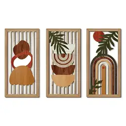Contemporary Hollow Wooden Abstract Geometric Banana Leaves Wall Art Decor (B)