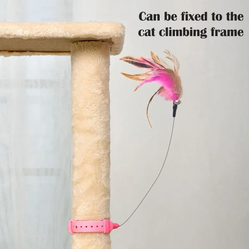 Interactive Cat Toy Funny Cat Stick Toy Playing Teaser Wand with Suction  Cup Simulation Feather with Bell Juguetes Para Gatos