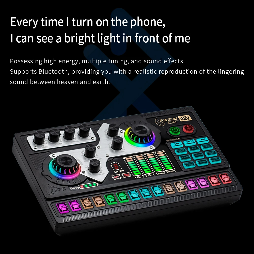 SX96 Live Sound Card Vlog Recording Voice Changer Stereo Audio Mixer Microphone Sound Card For PC Recording Streaming Smartphone