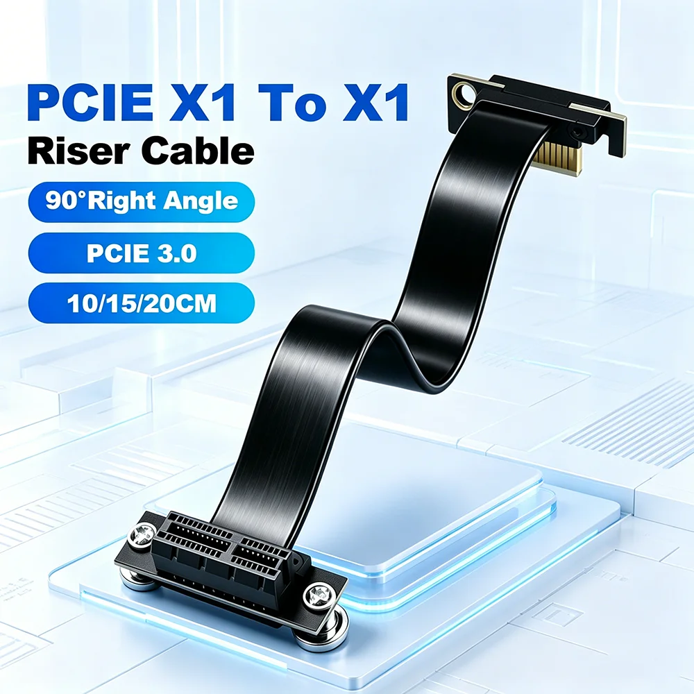 PCIE 3.0 X1 라이저 케이블 90 °   직각 X1-마더보드 X1/4/8/16 PCIE WiFi 어댑터 이더넷 카드 사운드 카드용 연장 케이블