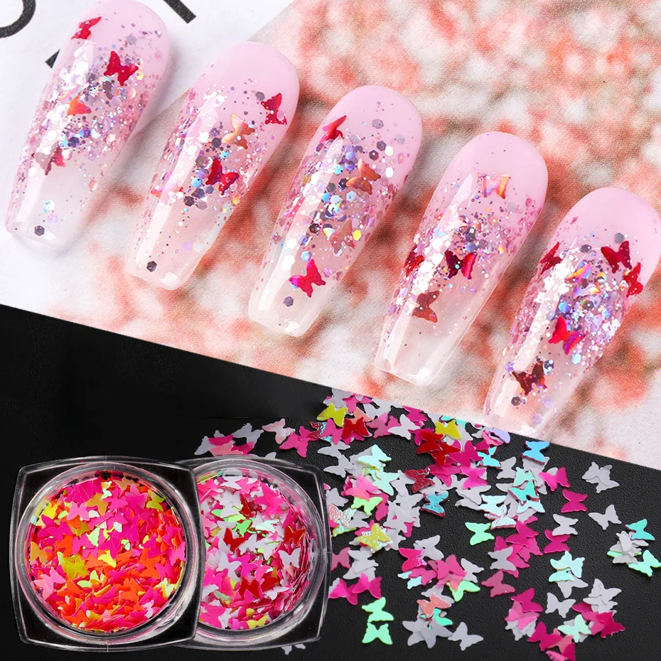 Holographic Mirror Butterfly Nail Sequins Ultra-thin Flake Nail Glitter Gold Pink Rainbow Gel Polish Manicure Decoration SAHSH
