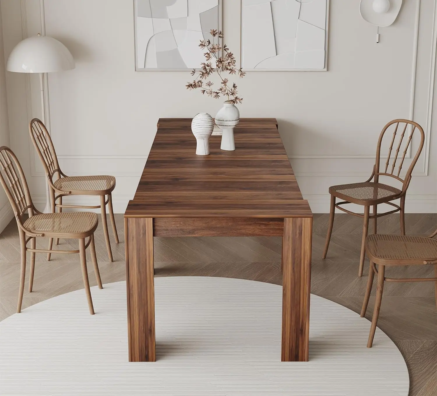 Description Picture 4 of itemRustic Wood Extendable Dining Room Table 118"Large Expandable Dining Tables for 6-12 People Industrial Transformer Kitchen Table