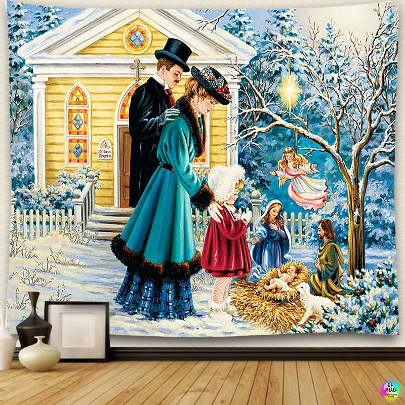 Krippe Wandteppich Jesus Geburt Krippe Scheune Wandbehang Engel Ostern Weihnachten Wanddekoration Christus Wandteppiche Raumdekoration – Detail 8