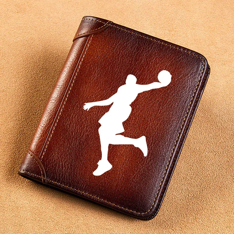 High Quality Genuine Leather Wallet Cool Play Basketball Printing Card Holder Male Short Purses BK884