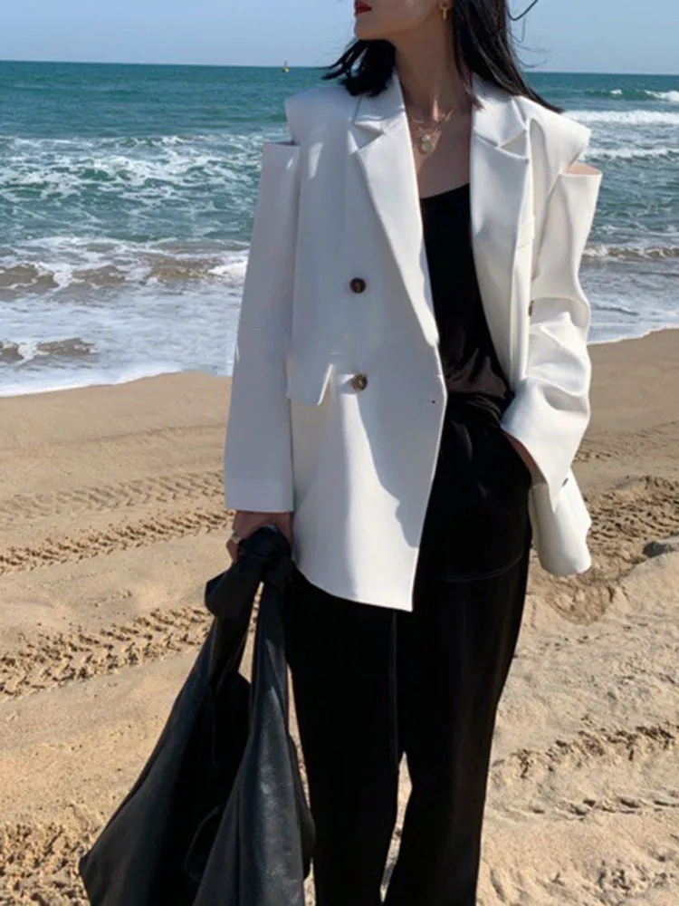 BZVW Niche Designer Shoulder Burr Cut Out Blazer For Women 2024 Spring Autumn New Trend Loose Versatile Blazers Jacket 25X3772