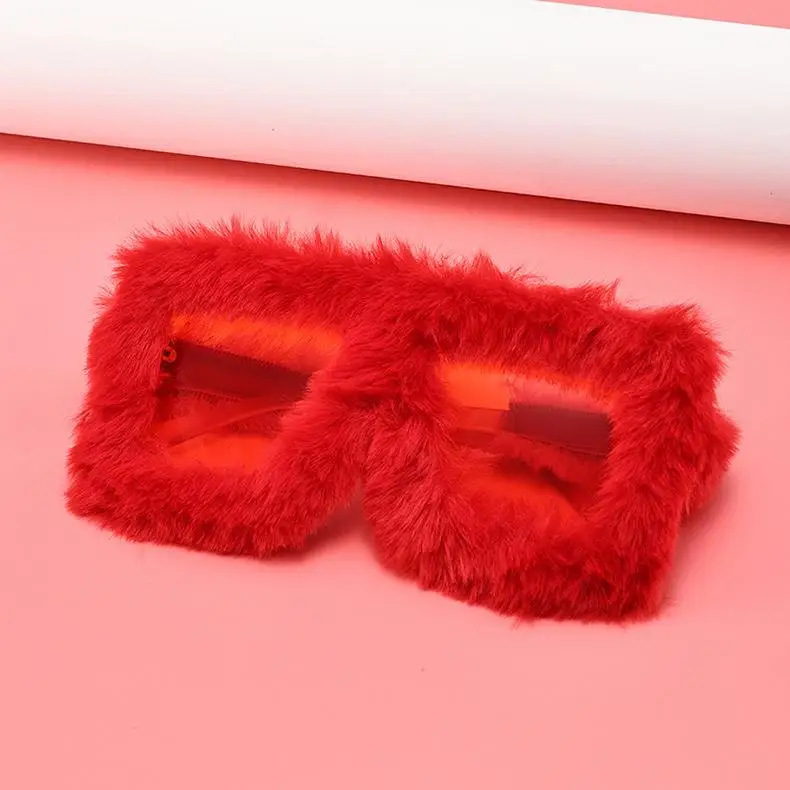 Oversized Plush Sunglasses Style Party Christmas Halloween Cosplay Winter Shades Soft Fluffy Square Frame Sun Glasses for Women 4