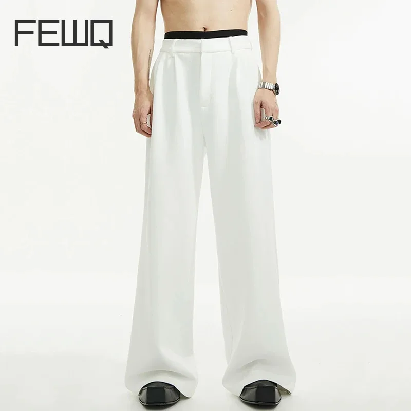 

FEWQ Men Wide Leg Sweatpants High Street Pleated Solid Color Sequin Male Light Flare Trousers American Style Spring New 24X6123