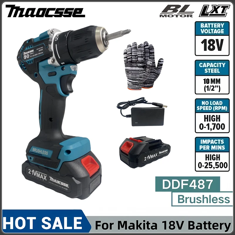drill motor cordless drill Brushless Motor DDF487 18V taladro percutor electrico screwdriver Suitable for Makita 18V battery shinegle coche electrico kits de conversion 10kw 96v ac motor high speed powered motor energy storage battery