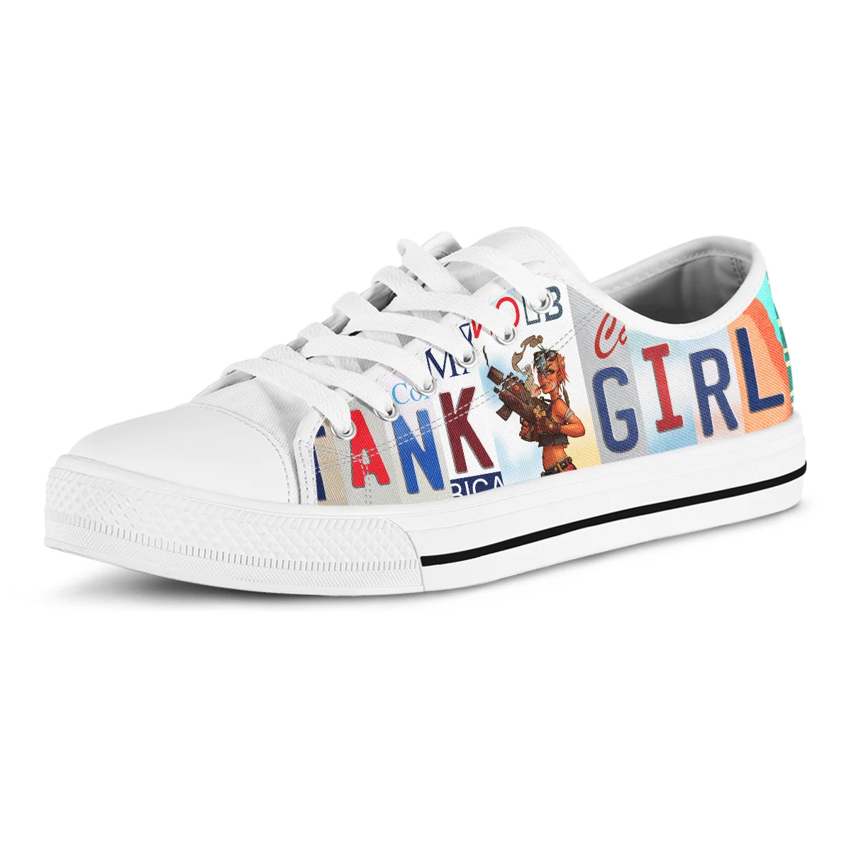 License Plate Tank Girl Canvas Sneakers Vulcanized Low Top Unisex Women Authentic Classic Designer Casual Shoes