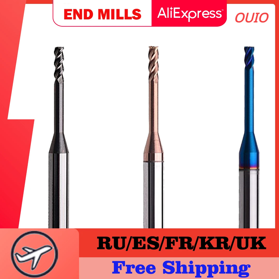 

OUIO 1pc Hrc60 2/3/4 Flute Tungsten Carbide End Mill Milling Cutter Cnc Routerbits Long Flute Endmills 1mm 1.5mm 2mm 2.5mm 3.0mm