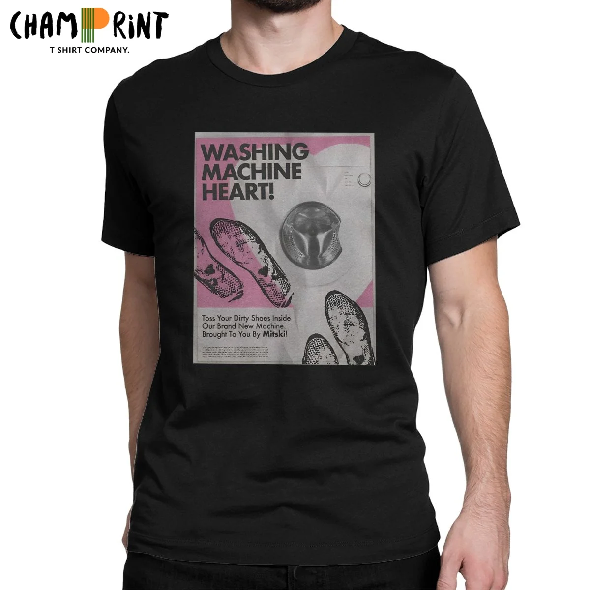 Футболки Mitski с принтом «стиральная машина» в виде сердца для любителей искусства, мужские футболки из чистого хлопка, футболка с круглым вырезом, одежда с коротким рукавом в подарок