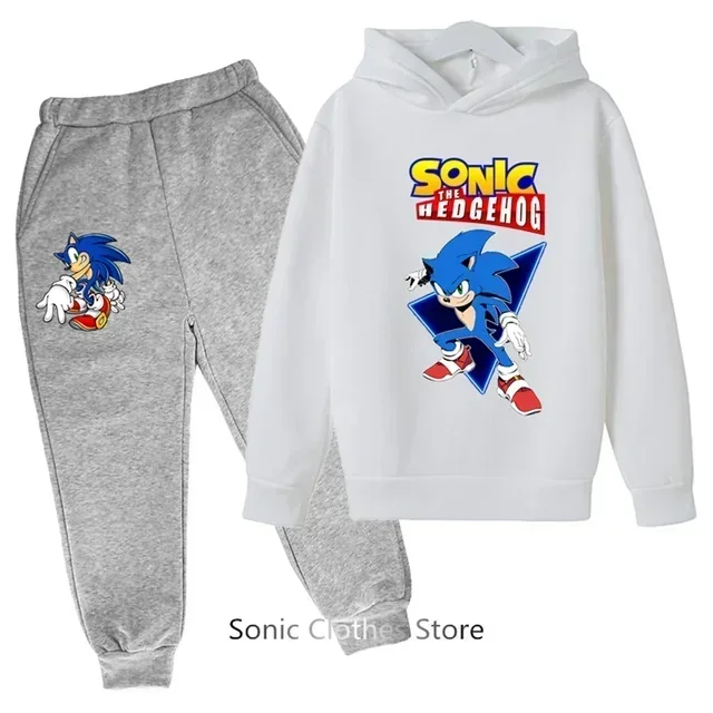 thumbnail image 1 of Conjunto de sudadera con capucha Sonic para niños, primavera y otoño, 2 piezas, bonitos trajes con capucha para niños y niñas de 3 a 14 años, 1 of 5
