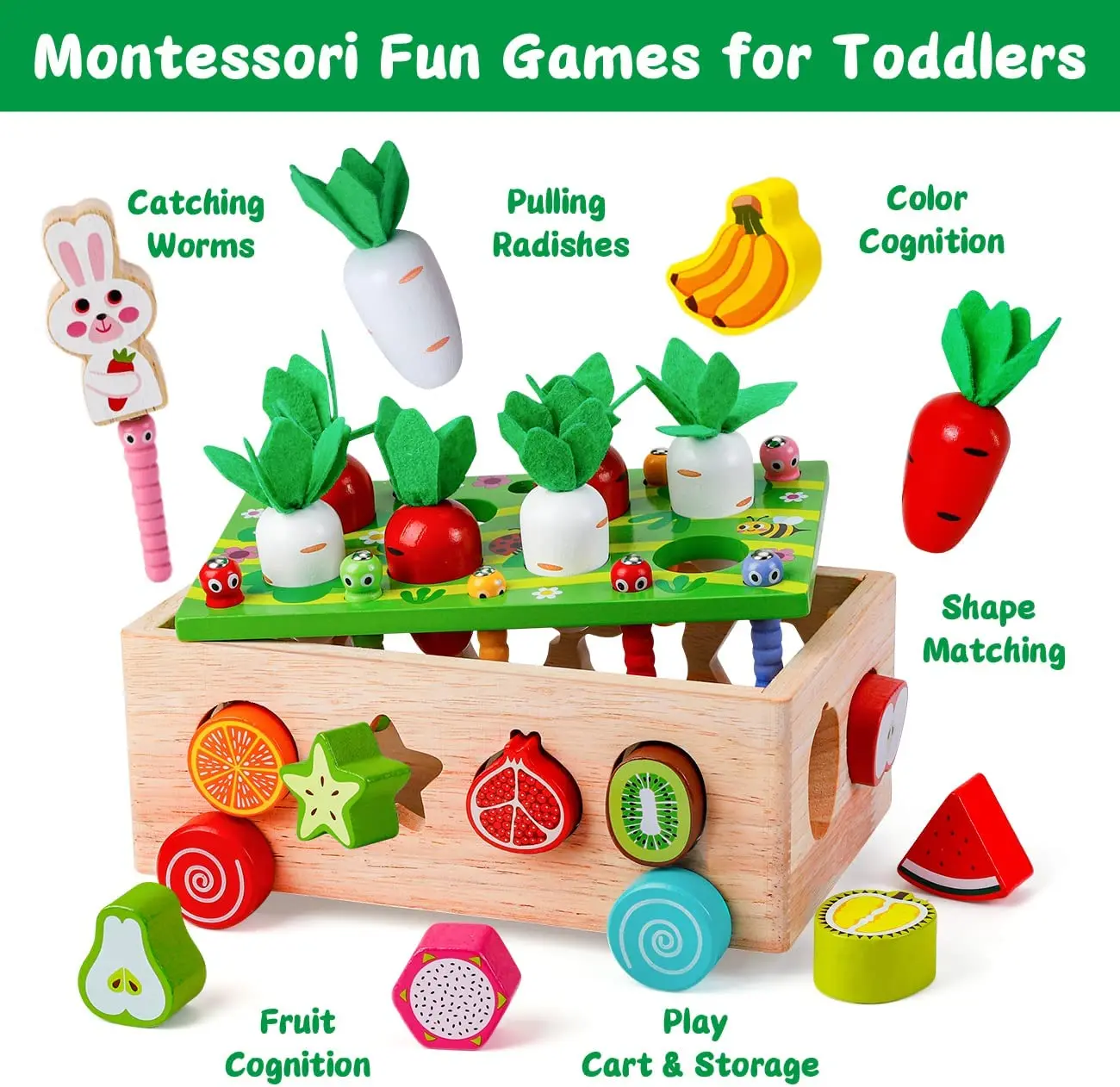 ISA - Brinquedo educativo de madeira Montessori para crianças a partir de 3  anos, Jogo de raciocínio lógico montessoriano de brincadeiras de  aprendizagem com Cores e formas de frutas