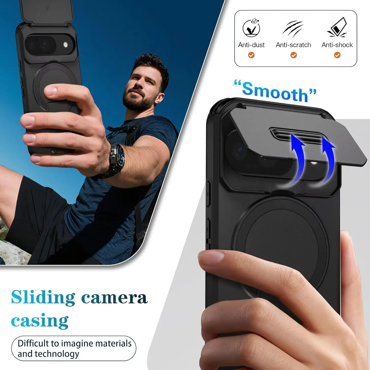 Sliding Camera Case with Kickstand and Magnetic Shockproof Bumper - Protective Heavy Cover