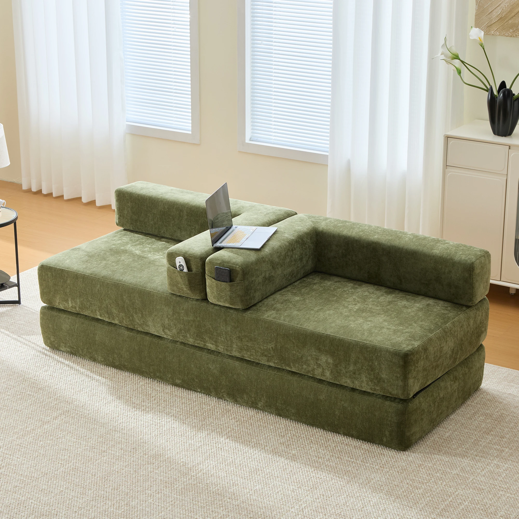 KOMHTOM Modulares Chenille-Block-Sofa, Frei Kombinierbar, Seitentaschen, Rutschfeste Unterseite – Detail 5