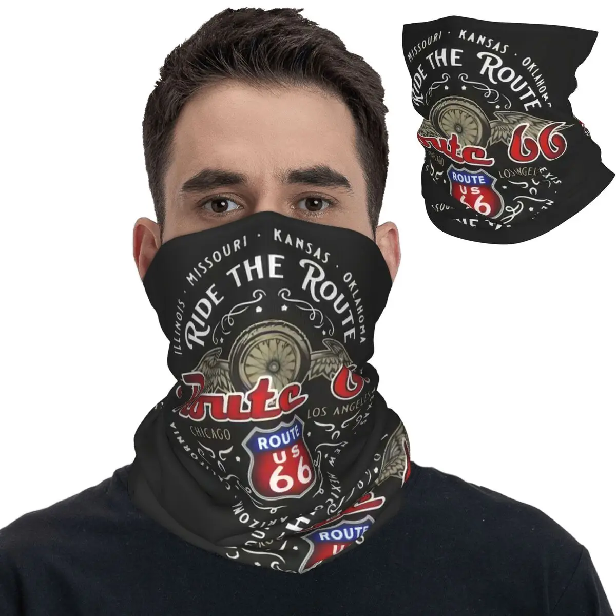 

Born To Ride Route 66 Bandana Neck Gaiter Printed Motorcycle Riders Mask Scarf Warm Face Mask Running for Men Women Breathable