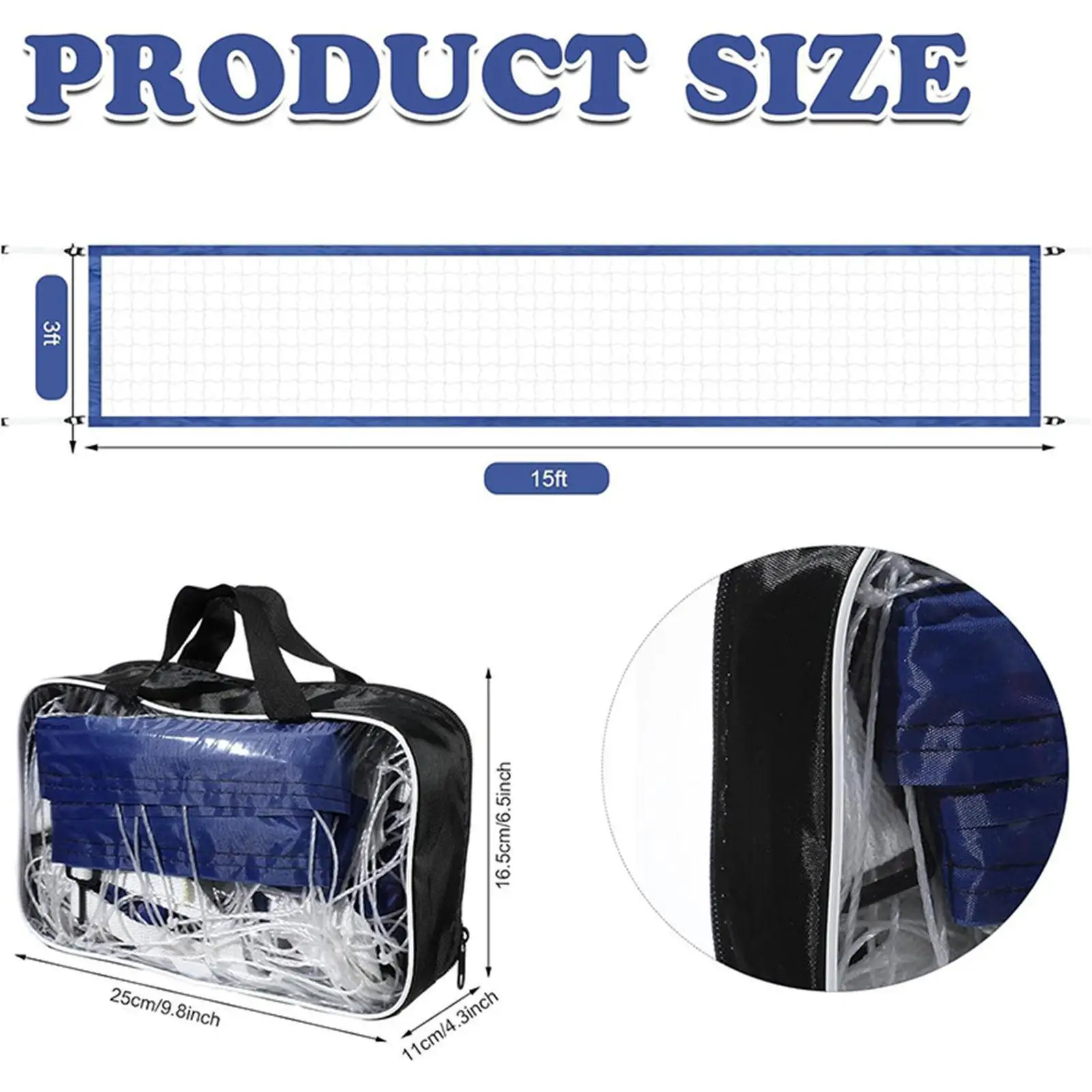 Volleyball Net Portable Supplies with Carrying Bag 15ftx3ft Folding Training Net Practice for Outdoor Indoor Pool Beach Lawn