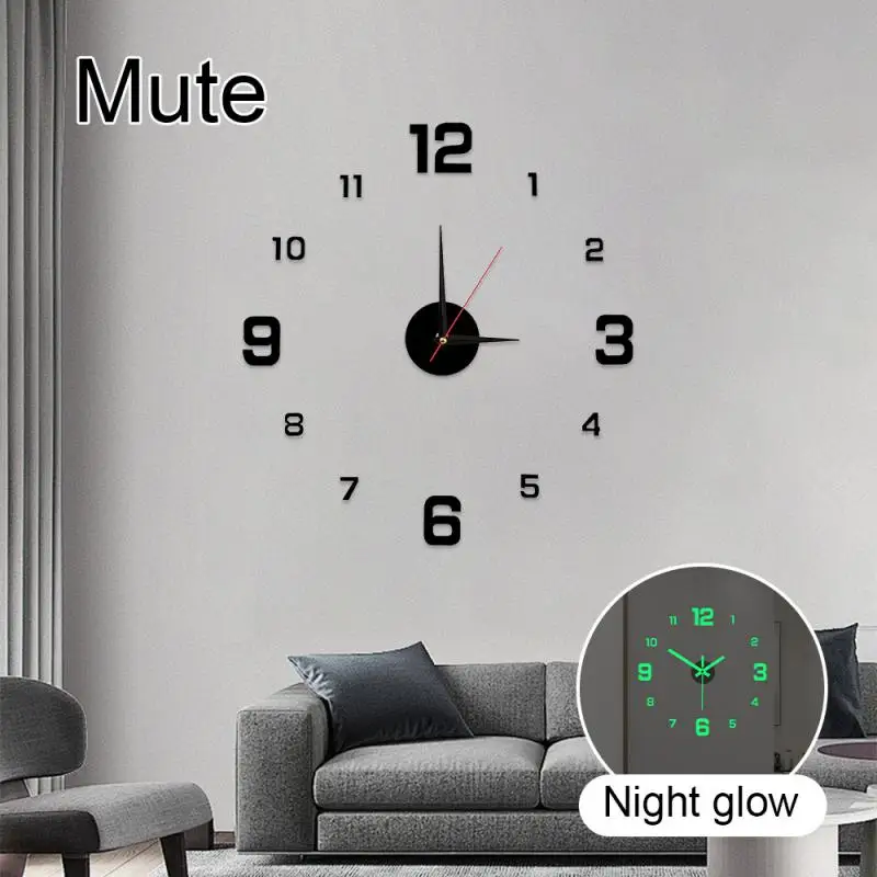 Creative Simple Luminous Digital Clock European Style DIY Silent Wall Clock Study Living Room Punch-Free Wall Sticker