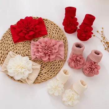 3PCS Lace Flower Baby Headband & Non-Slip Cotton Socks Set – Infant Photography Props (0–12M) 1