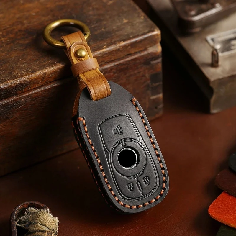 Luxury Leather Key Fob Cover: Anti-Scratch, Shockproof Protection with Metal Ring