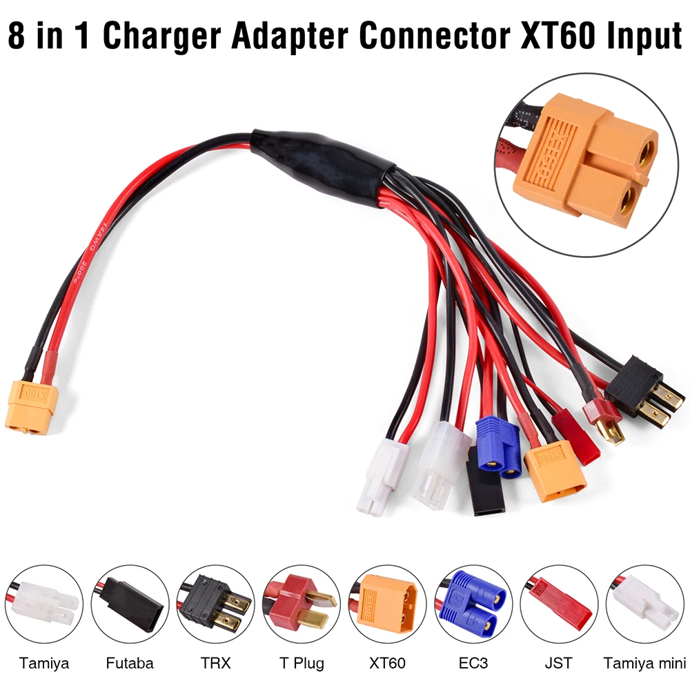 Sb197931e6428460cbed613a81cd6c602K RC Charger Adapter Connector 8 In 1 Charger 4.0mm Banana XT60 TRX Tamiya Lipo for RC Car Drone Imax B6 B6AC Battery Cable