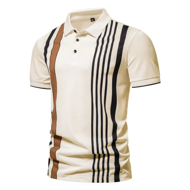 

Fashion Striped Print Polo Shirt For Men Summer Hot Sale Lapel Short Sleeve Blouse Comfortable Trend Streetwear Daily Loose Tops