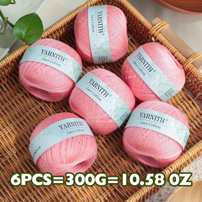 6개, 약 300그램 = 10.58온스 = 0.66파운드. YARNITH 브랜드, 고품질 순면 레이스 원사