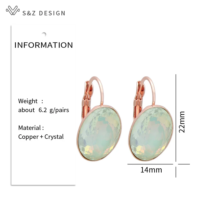 S&Z DESIGN New Trendy 585 Rose Gold Color Big Oval Egg Shape Crystal Dangle Earrings For Women Wedding Elegant Jewelry Gift
