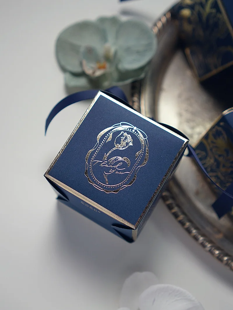 Exquisite Square Gold Gift Boxes – Printed Tulip Candy Packaging with Ribbon, Perfect f... - SKU PGB12153 - UGI Packaging