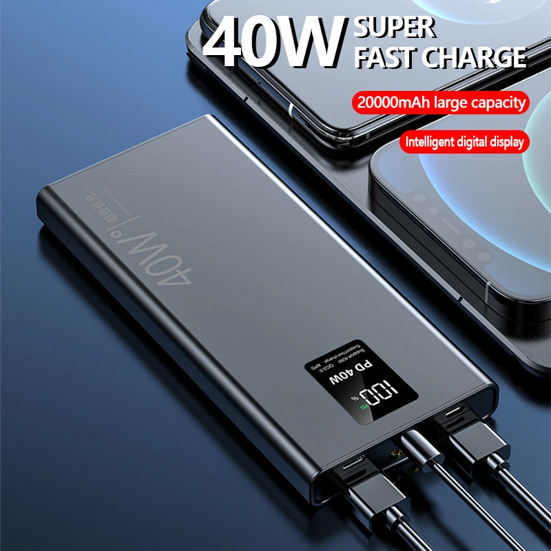 external battery 40w Super Fast Charging Large Capacity 20000 mAh Power Bank Two-way Fast Charging Digital Display External Battery QC3.0 best portable charger