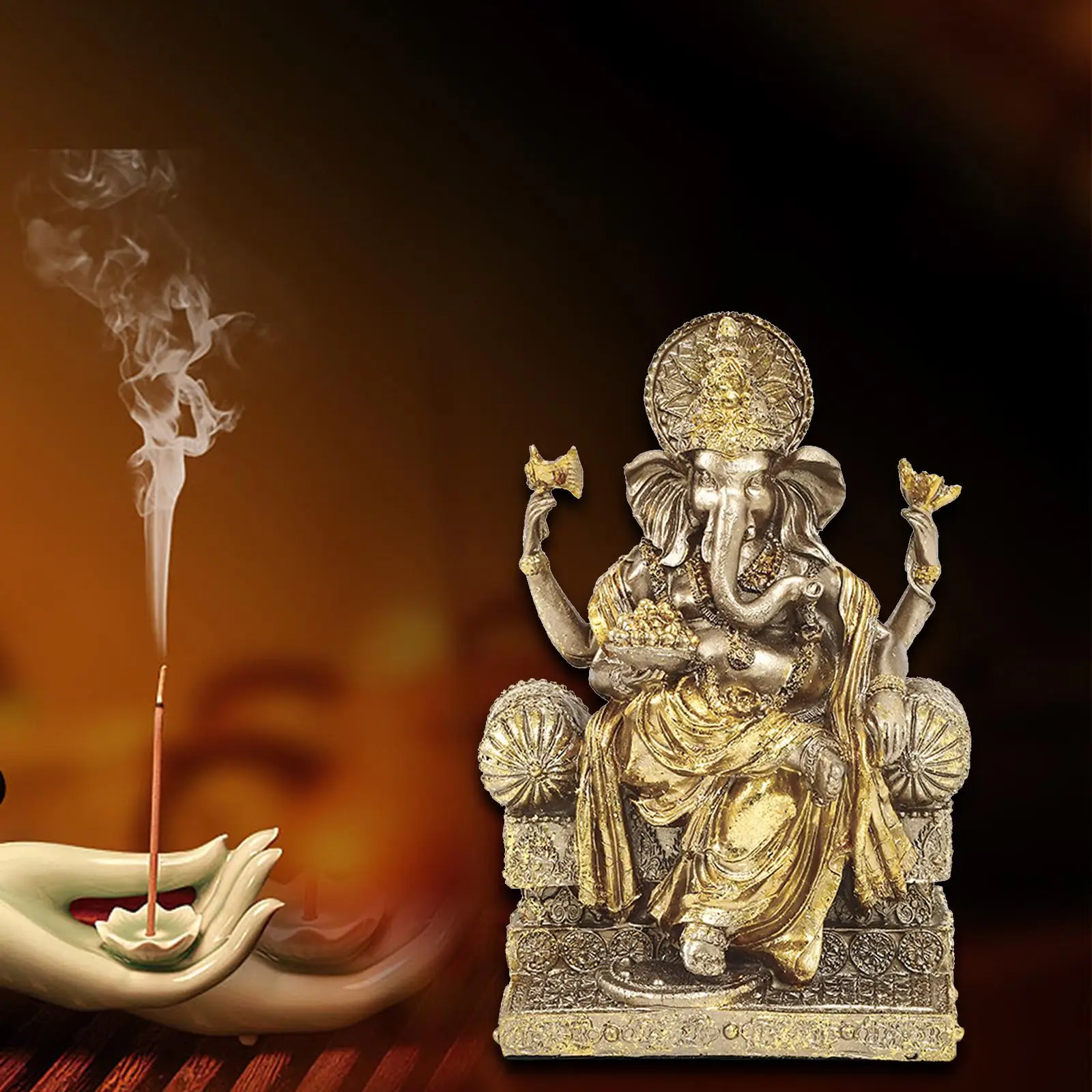 

Indian Buddha Sculpture Collectibles Table Centerpiece Fengshui Crafts Gold Statue for Shop Temple Home Tabletop Ornament