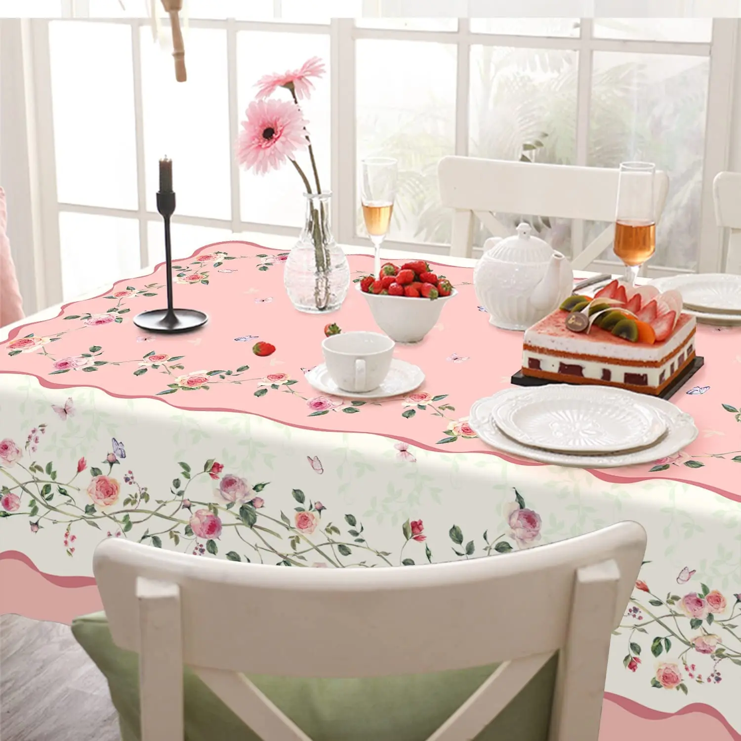 Rosette Butterfly Mothers Day Rectangle Tablecloth Kitchen Table Decorations Washable Waterproof Tablecloth Mothers Day Gift