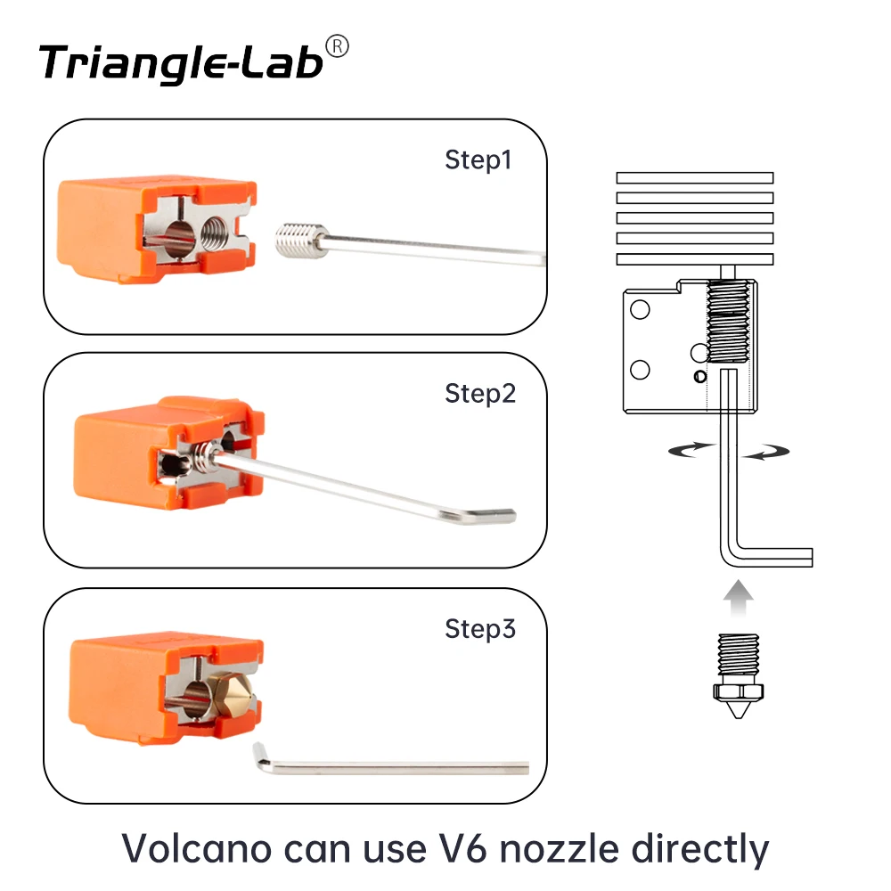Trianglelab 고유량 노즐 구리 화산 어댑터 호환 CHC PRO CHCB-V 화산 히터 블록-V6 노즐